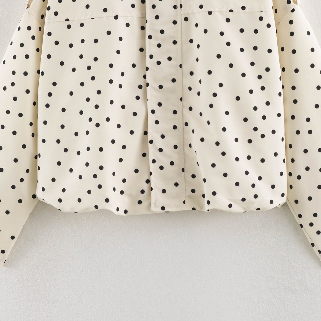 Ladies Polka Dot Cropped Blazer with Shirt Collar and Epaulettes Amarae
