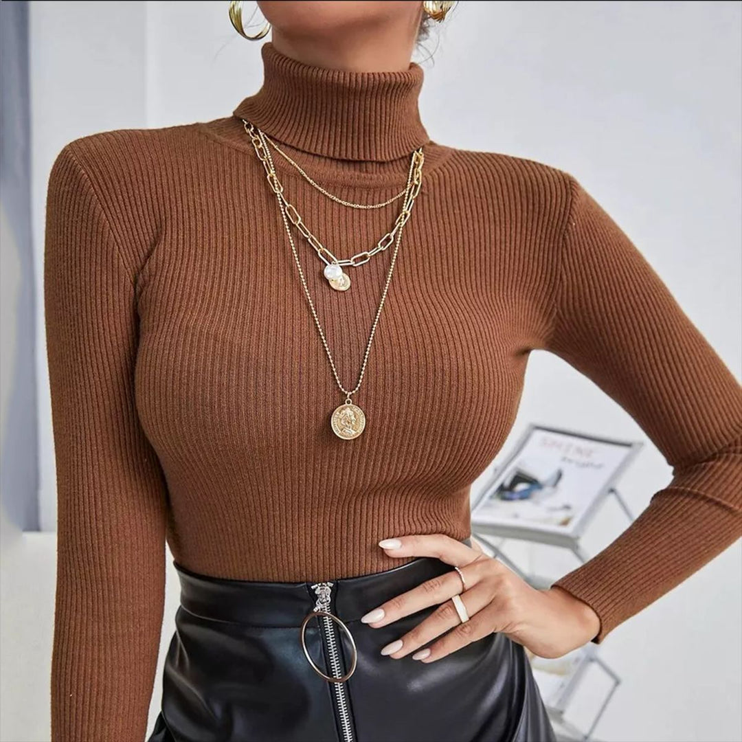 Haut côtelé de haute qualité pour femmes avec col montant et coupe ajustée Chic & Stil
