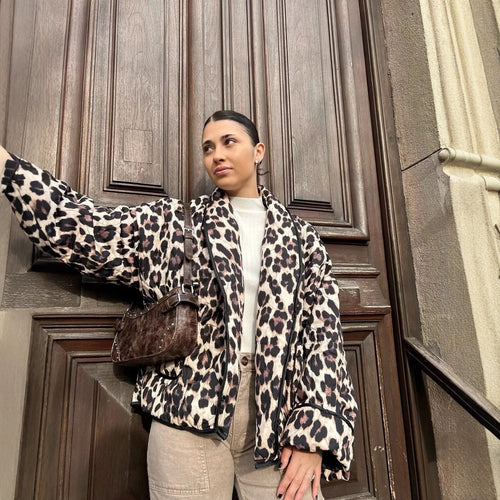 Women's leopard print bomber jacket with a stylish cut and practical pockets Amarae