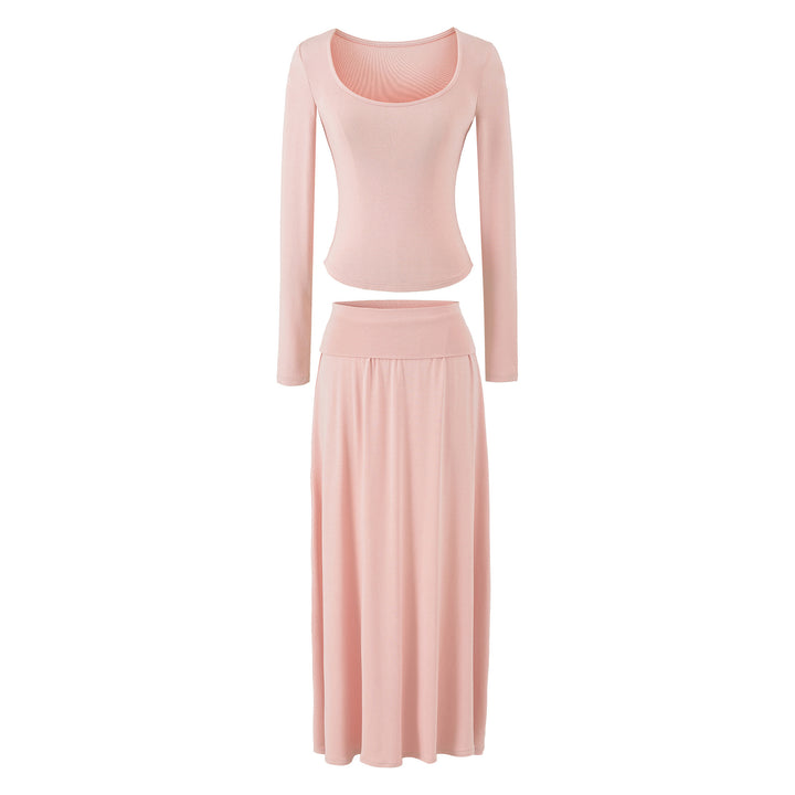 Women's two-piece lounge set made of stretch modal with fitted long-sleeve top and maxi skirt Amarae