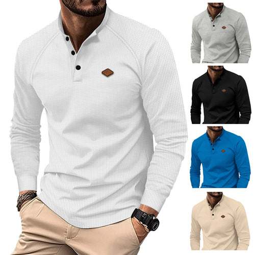 Men's Long Sleeve Polo with Subtle Pattern and Modern Collar Amarae