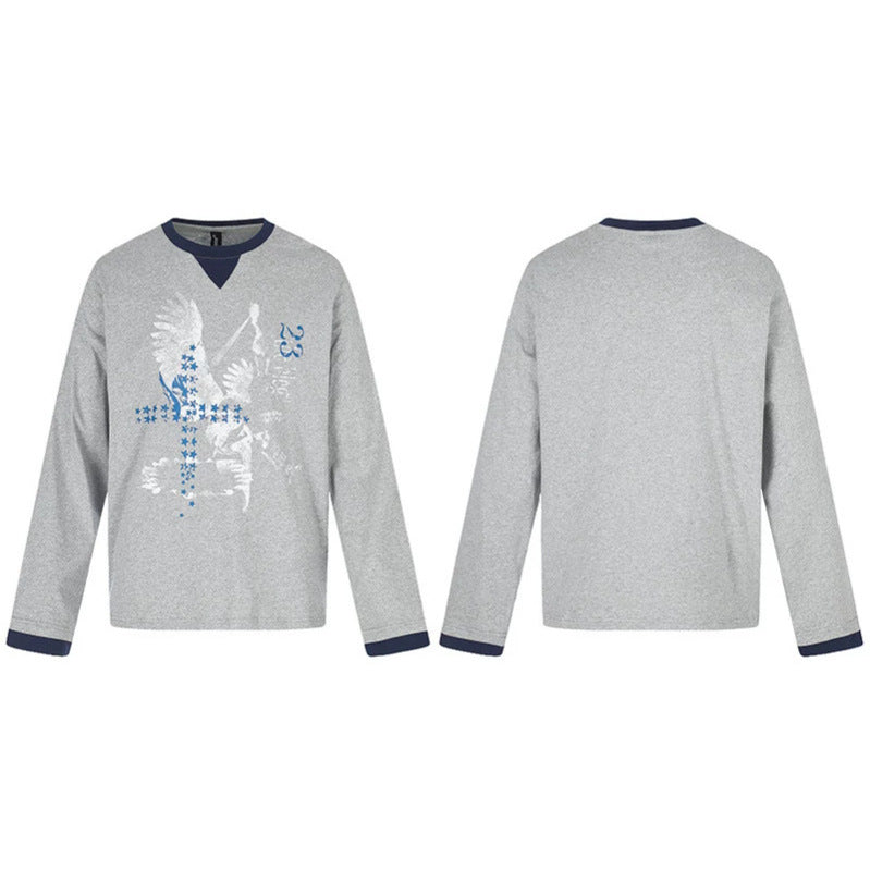 Men's cotton long-sleeve shirt sweatshirt with eagle print and contrast cuffs Amarae