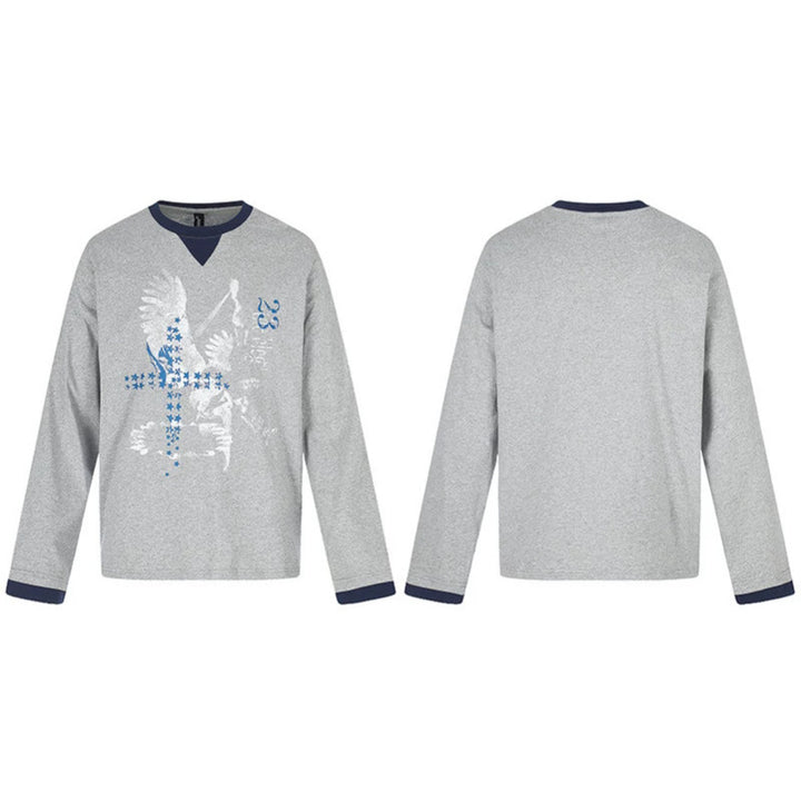 Men's cotton long-sleeve shirt sweatshirt with eagle print and contrast cuffs Amarae