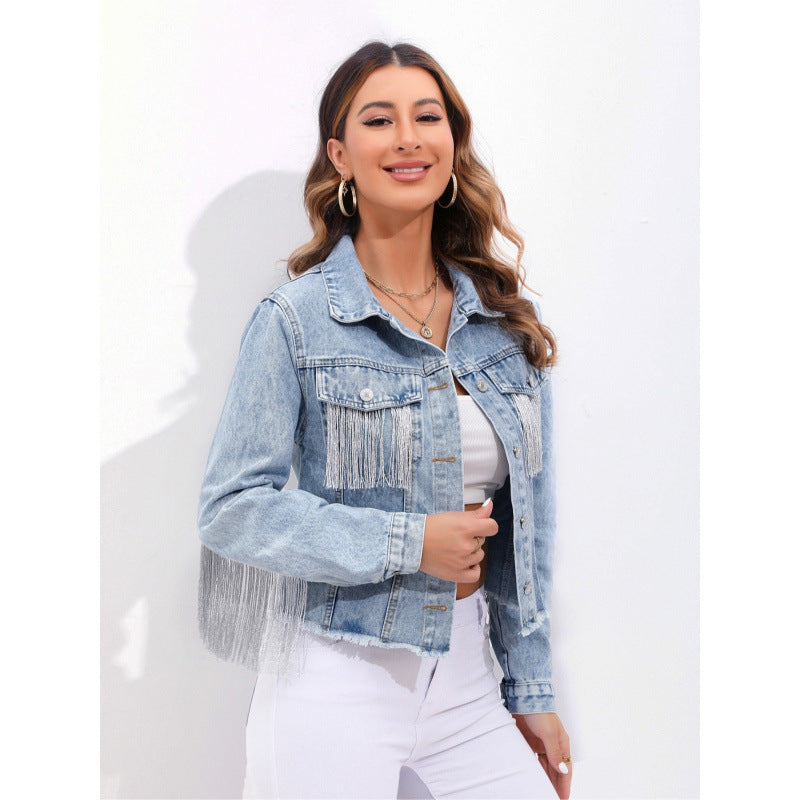 Veste en jean pour femmes avec décoration en franges Chic & Stil