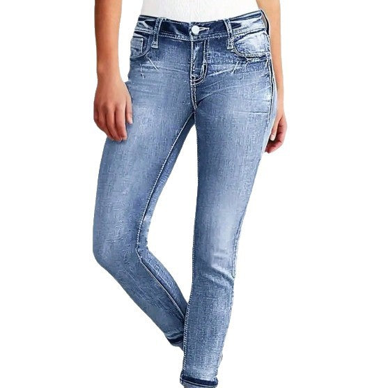Women Slim Ankle Jeans with High Waist, Sculpting Stretch and Subtle Used Wash Amarae