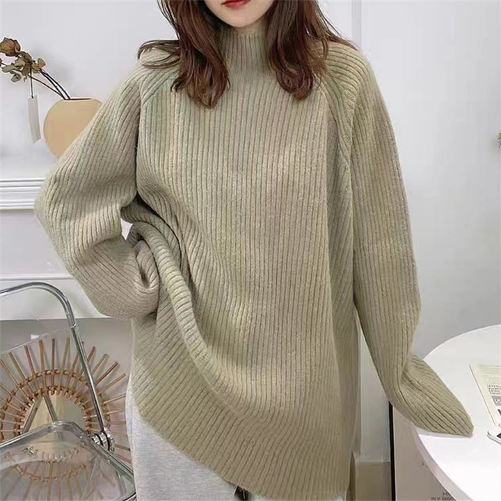 Oversized knitted sweater for women with high collar and fine ribbed structure Lune London