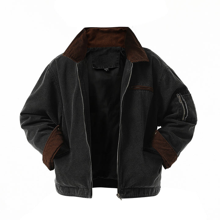 Urban transition jacket for men with structured high collar and numerous practical pockets Lune London
