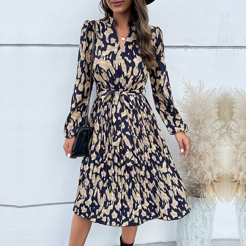 A-line dress for women with a tie belt and long sleeves Amarae