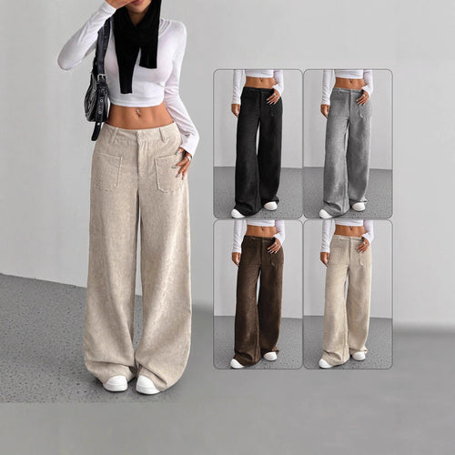 Women Wide-Cut Corduroy Pants with Practical Pockets Amarae