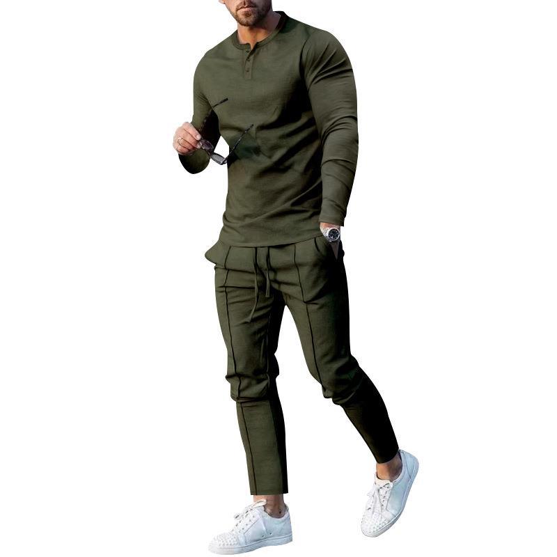 Men's sports top and pants set with modern Henley neckline Lune London