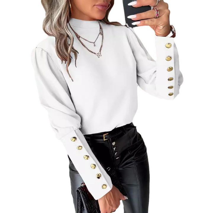 Elegant blouse for women with puff sleeves and golden button details Lune London