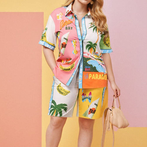 Ensemble à manches courtes tendance pour femmes en design graphique d'été Chic & Stil