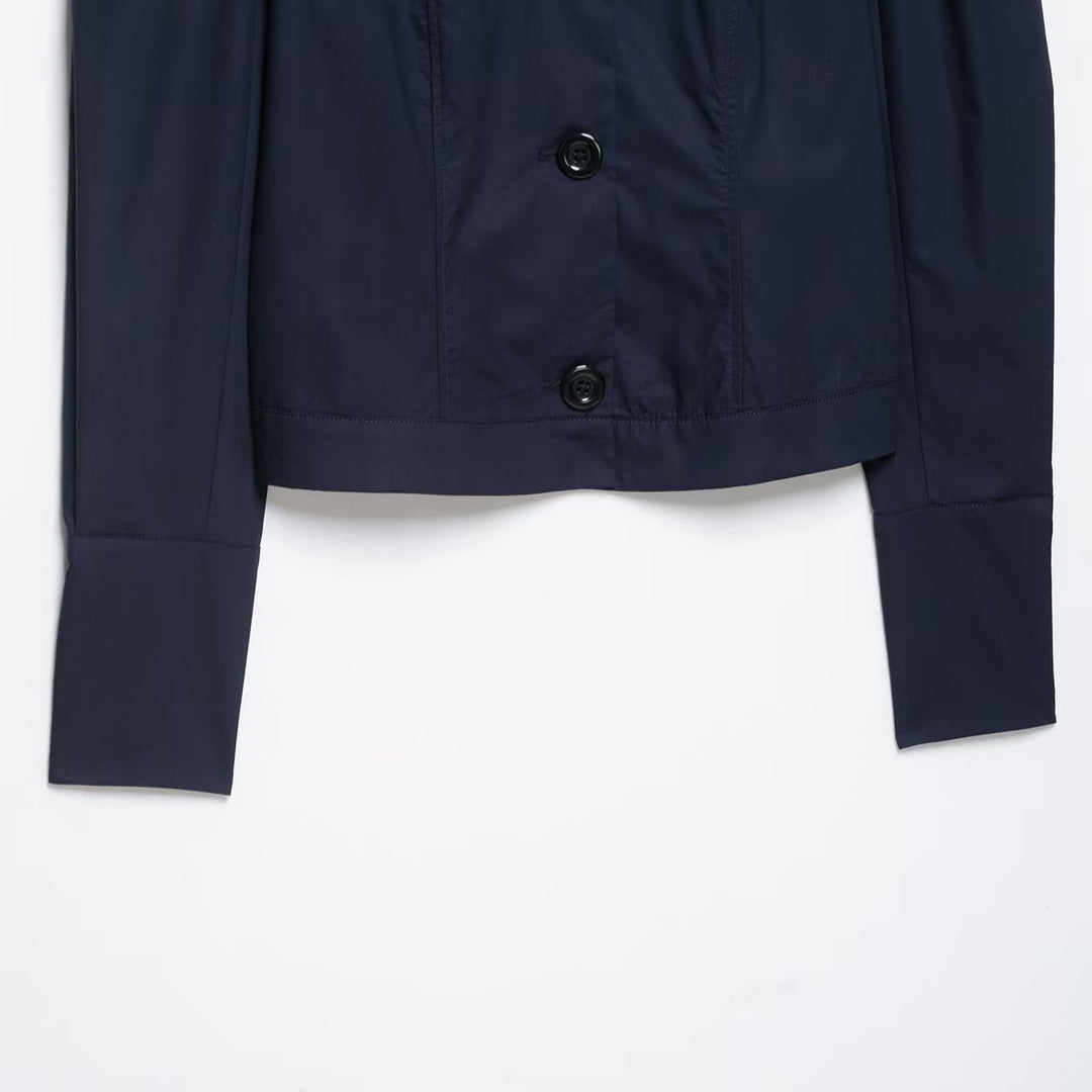 Women's Cropped Shirt Jacket with Puff Sleeves and Continuous Button Placket Amarae