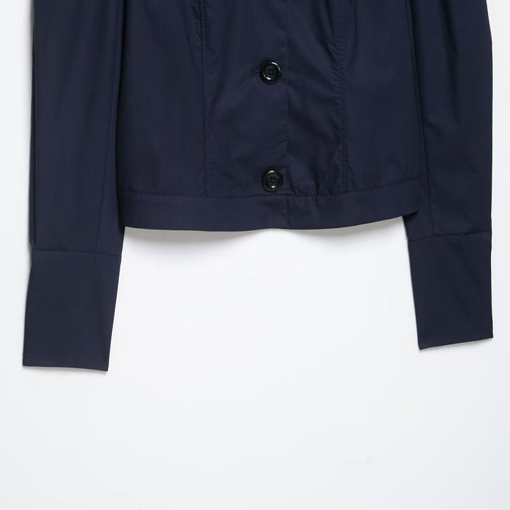 Women's Cropped Shirt Jacket with Puff Sleeves and Continuous Button Placket Amarae