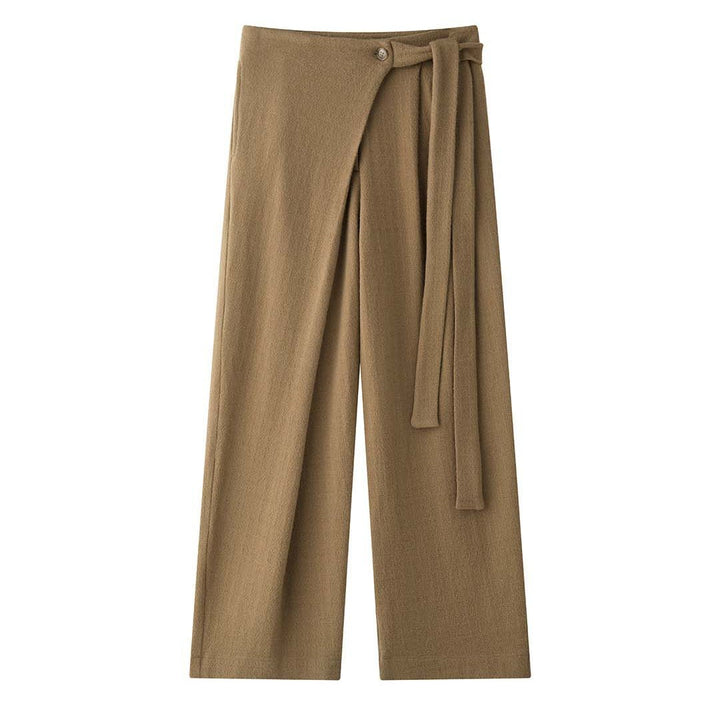 Women's High-Waisted Palazzo Pants made of structured wool blend with pleat and tunnel belt Amarae