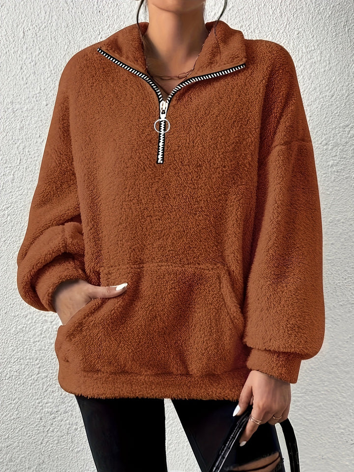 Ladies elegant fleece sweater with high collar and pockets Lune London