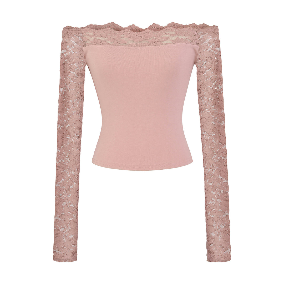 Ladies Carmen top with lace sleeves and off-the-shoulder cut Amarae