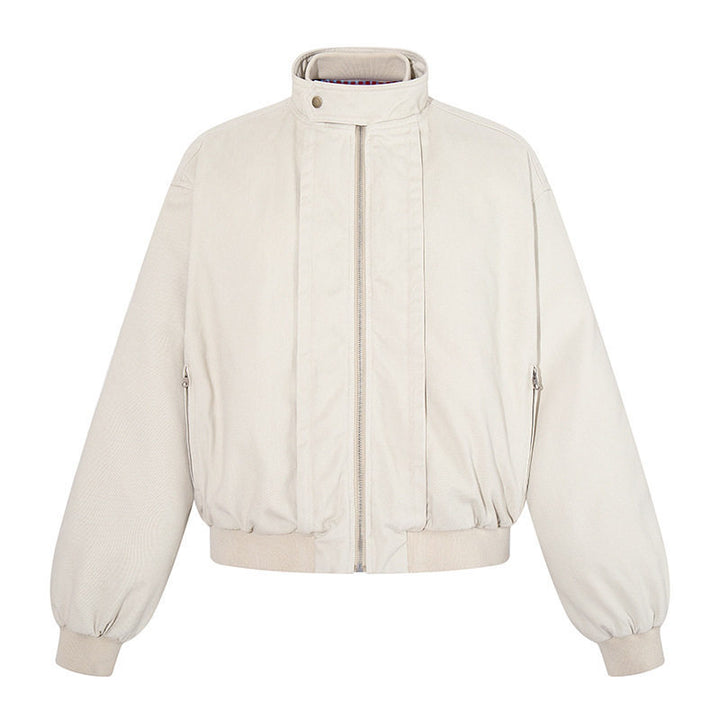 Women's short-cut bomber jacket with stand-up collar, concealed zipper, and elastic hem Amarae