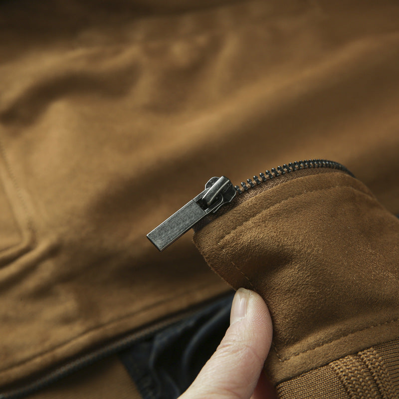 Men's leather bomber jacket with ribbed collar, concealed zipper, and side pockets Amarae