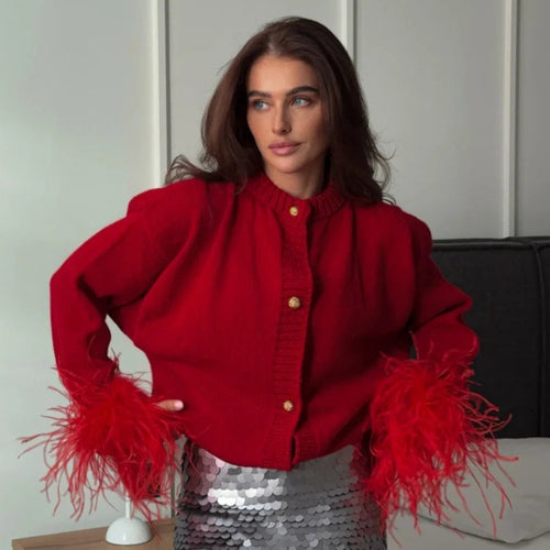Trendy knitted jacket for women with fringes Amarae