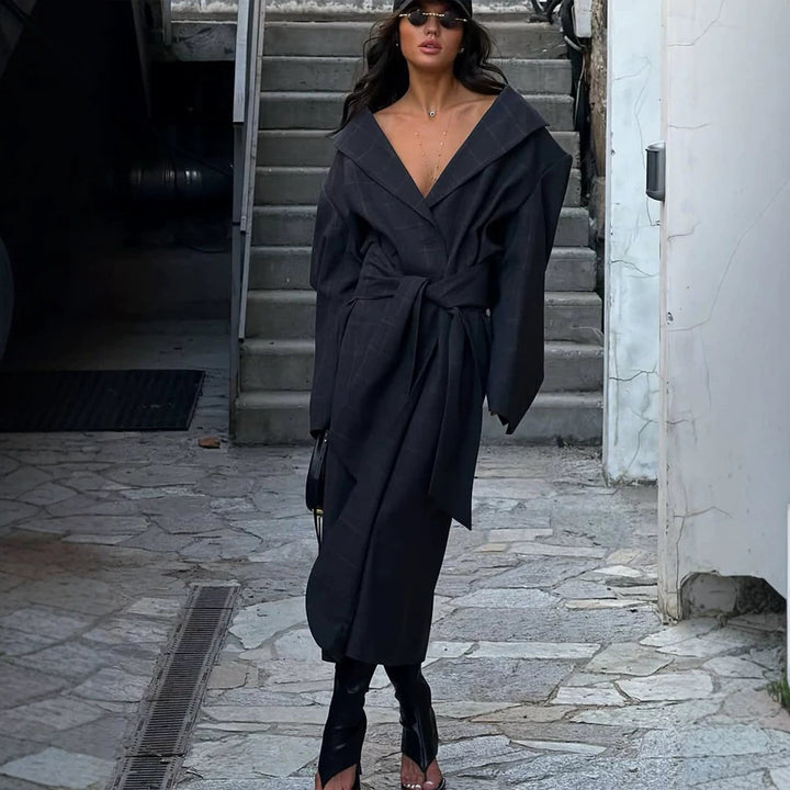 Women's Oversized Wrap Coat with Wide Shawl Collar and Tie Belt Amarae