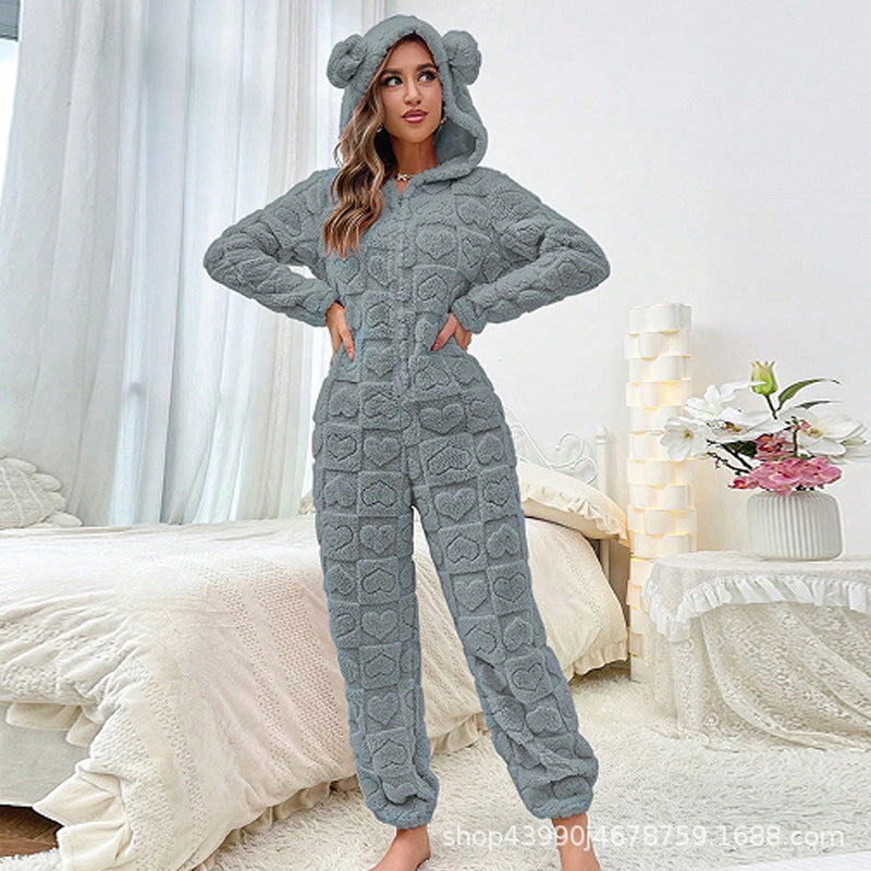 Women's Cozy Fleece Jumpsuit with Hood Lune London