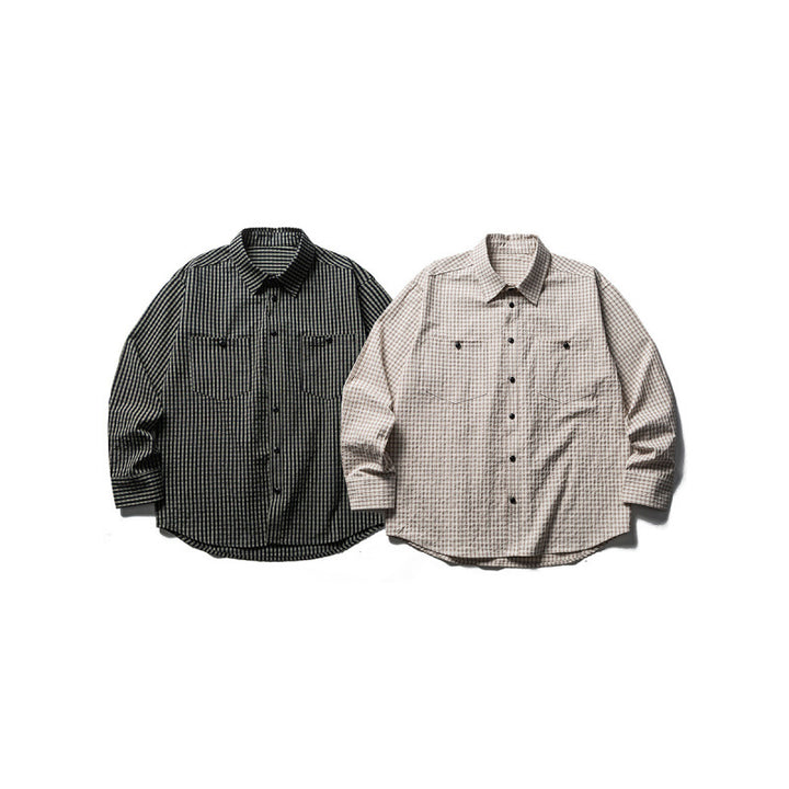 Men's Oversize Check Shirt made of textured cotton blend with chest pockets Amarae
