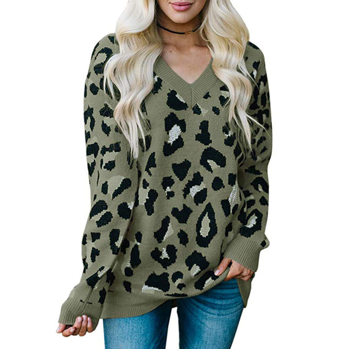 Women’s sweater with leopard pattern and V-neck Lune London