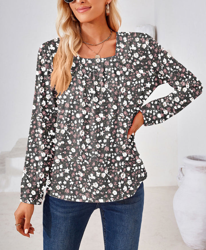Floral long sleeve blouse for women with elegant square neckline Lune London