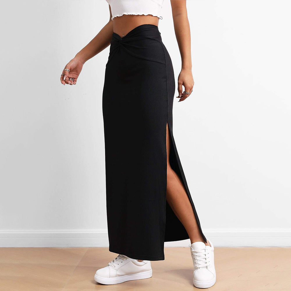 Jupe maxi pour femmes avec fente sur le côté et détail de nœud tendance Chic & Stil