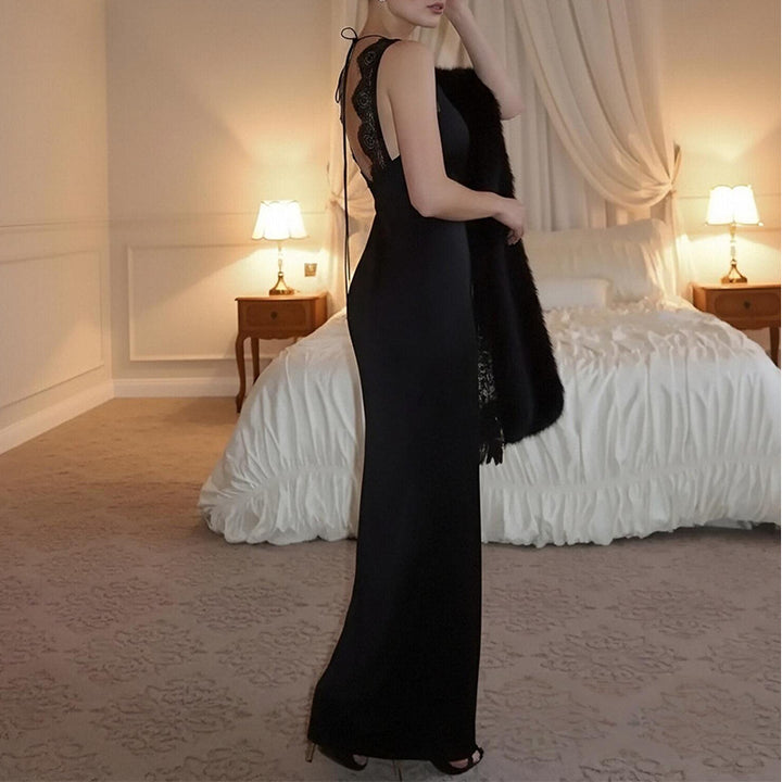 Robe maxi en dentelle élégante pour femme avec décolleté en V profond et gants longs Chic & Stil