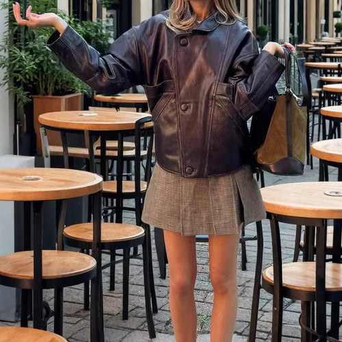 Fashion faux leather jacket for ladies with a unique cut and stylish pockets Amarae