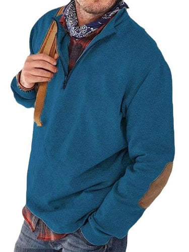 Men's fleece pullover with practical zip opening and trendy leather accents Amarae