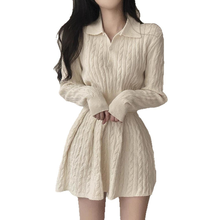 Robe en tricot pour femme avec col polo et motif en relief en câble Chic & Stil