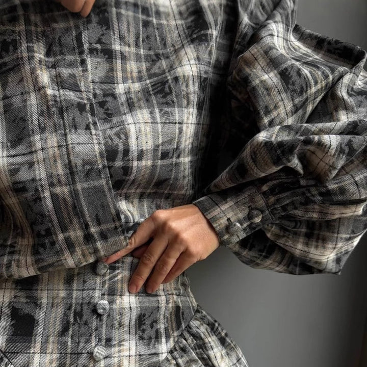 Lune London checkered shirt and skirt set for women