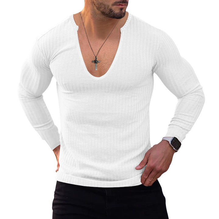 Men's V-neck long sleeve T-shirt with textured ribbed pattern Lune London