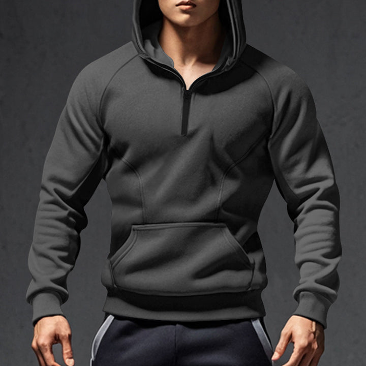 Men's sporty hoodie with half zip and kangaroo pouch Lune London