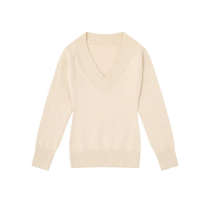 Women's fine knit pullover with deep V-neck, wide ribbed hem, and relaxed fit Amarae