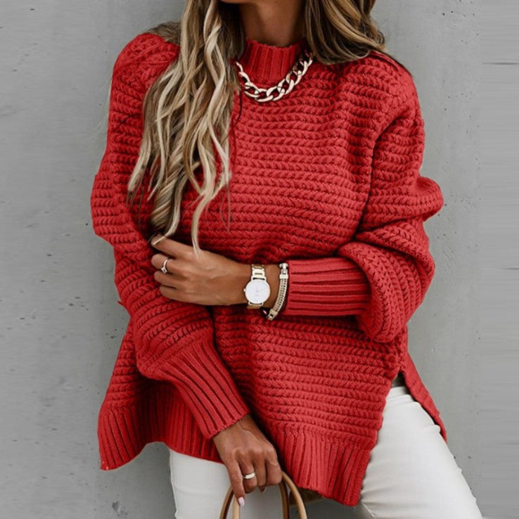 Pull en maille épaisse pour femmes avec col montant et fentes latérales Chic & Stil