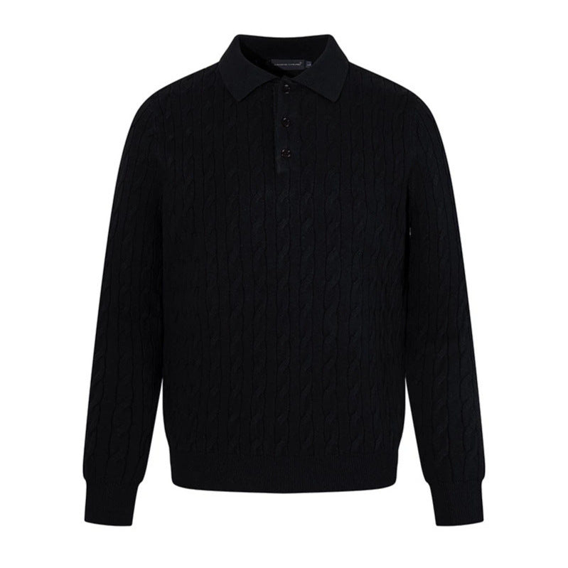 Men's knit polo with cable knit pattern, shirt collar and button placket Amarae