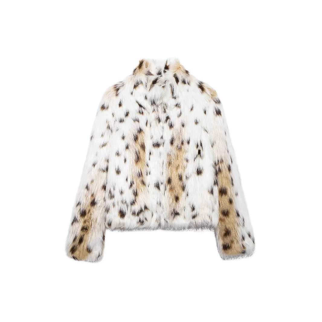Ladies Leopard Print Plush Faux Fur Jacket Lune London