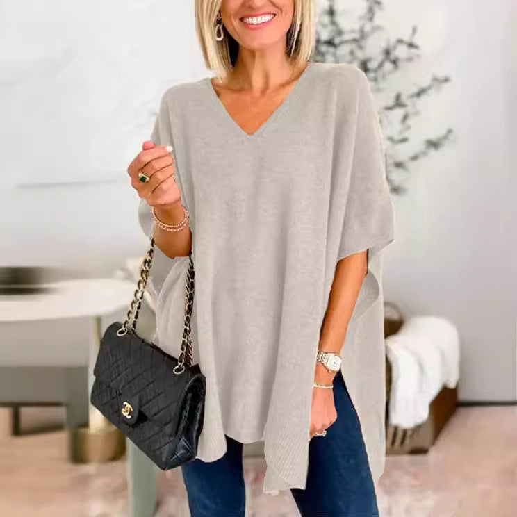 V-neck sweater for women with asymmetrical cut and relaxed fall Lune London