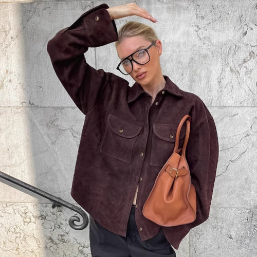 Casual suede leather jacket for women with practical pockets and modern cut Amarae