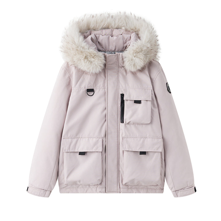 Ladies functional parka with removable faux fur collar and practical pockets Lune London