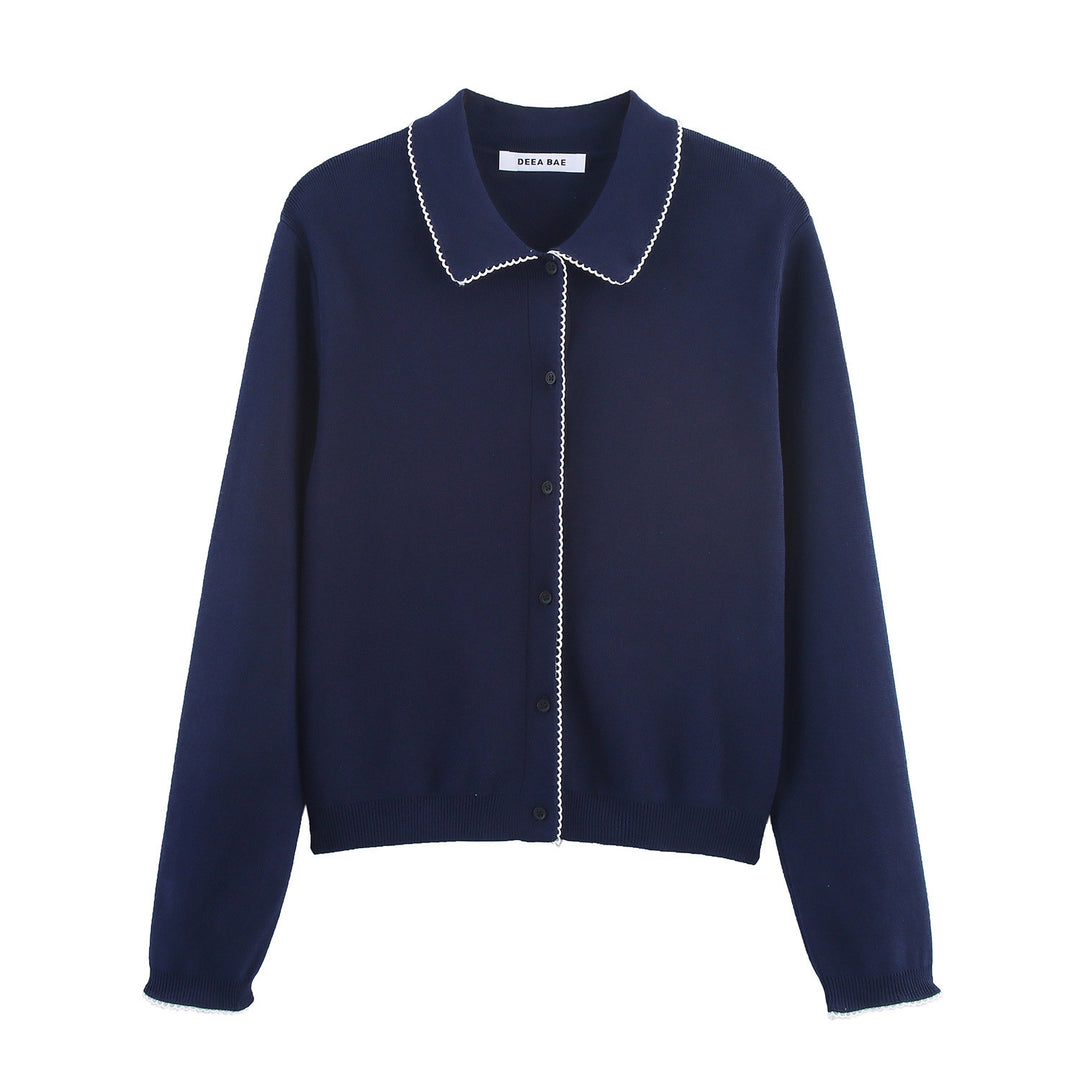 Ladies elegant knitted jacket with contrasting collar Lune London