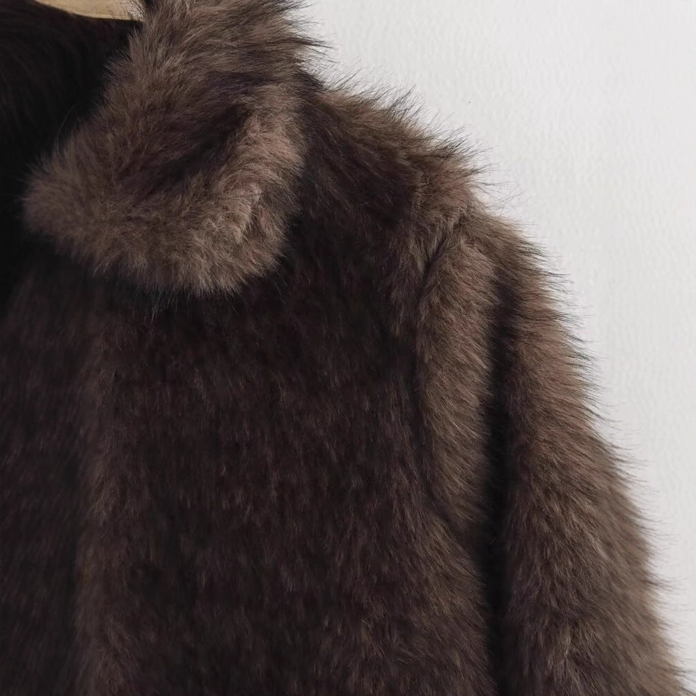 Ladies luxurious faux fur jacket with elastic belt Lune London