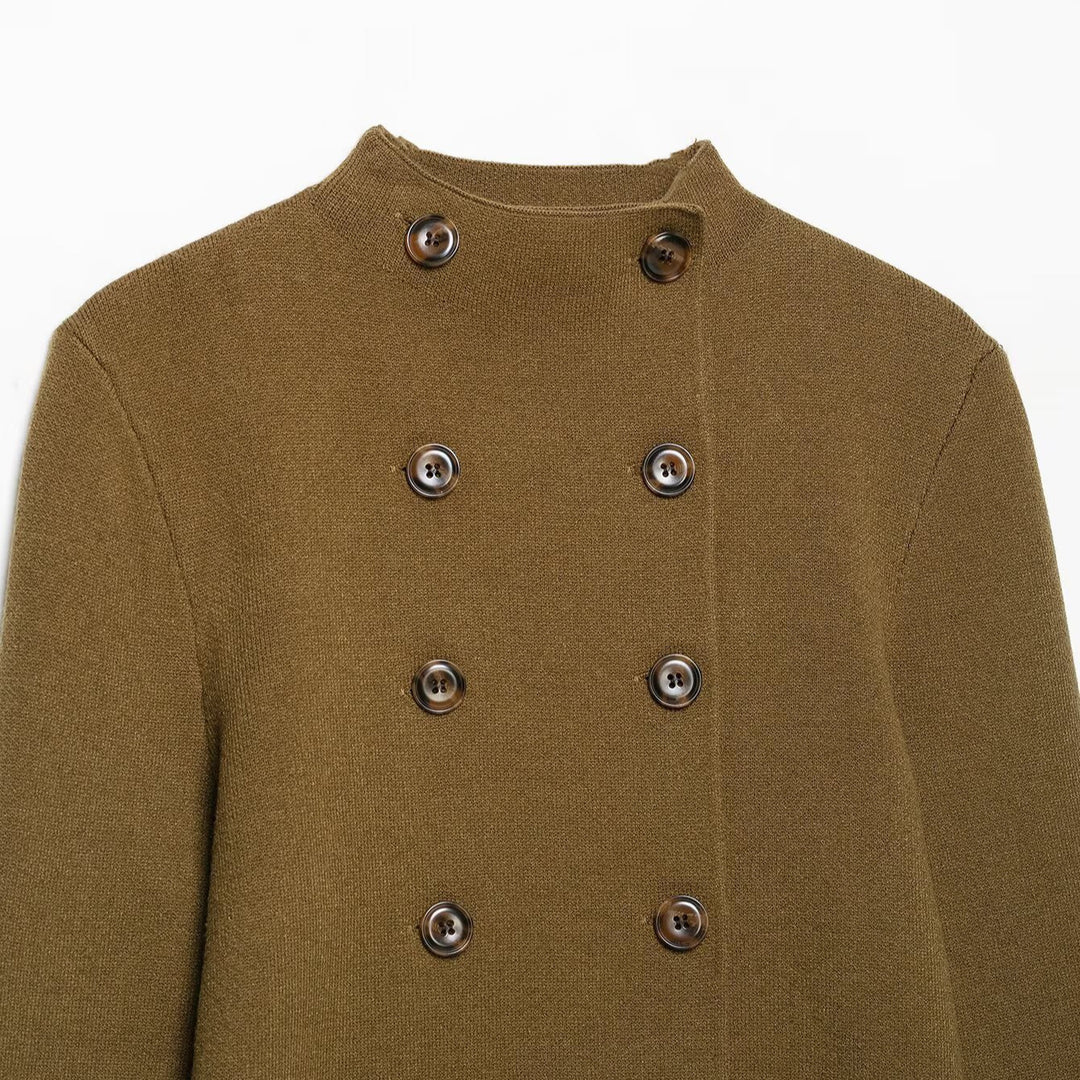 Women's Double-Breasted Cropped Cardigan with Stand-Up Collar Amarae