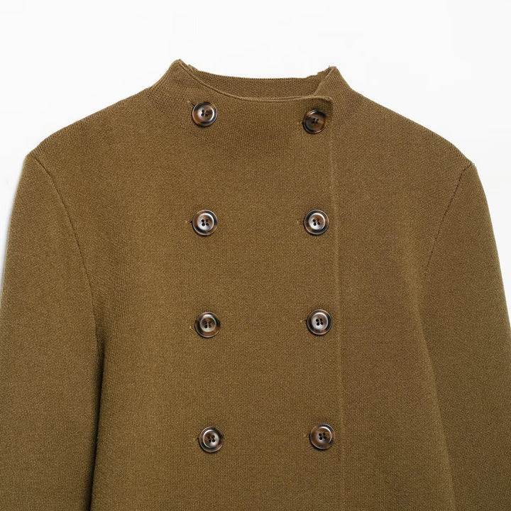 Women's Double-Breasted Cropped Cardigan with Stand-Up Collar Amarae