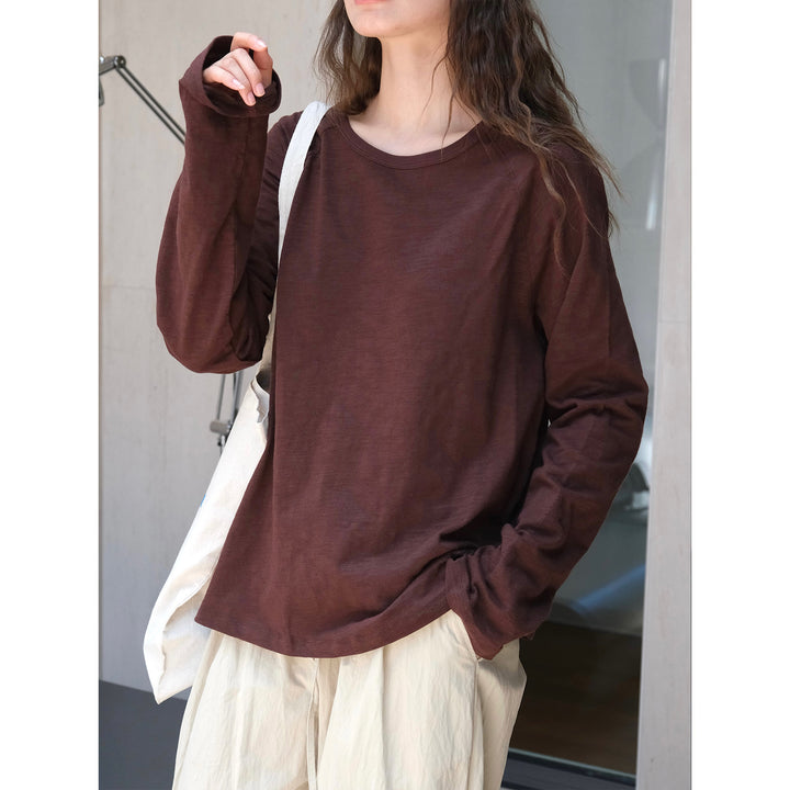 Women's Lightweight Oversize Sweatshirt made of Cotton Blend with Raglan Sleeves and Ribbed Crew Neck Amarae