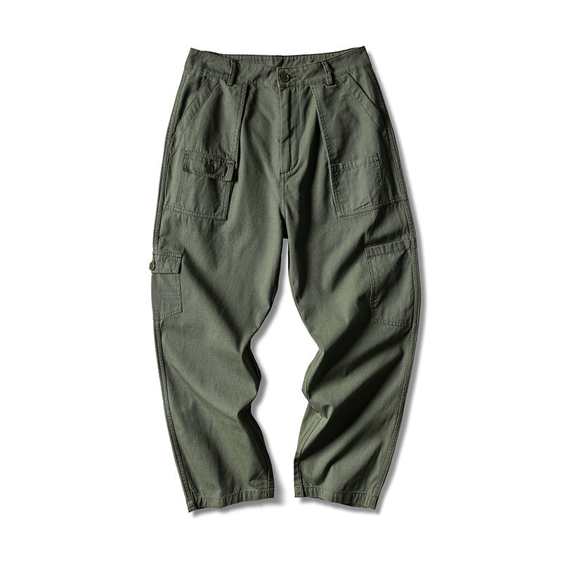 Men's loose cotton cargo pants in baggy cut with multifunctional pockets and rolled hem Amarae